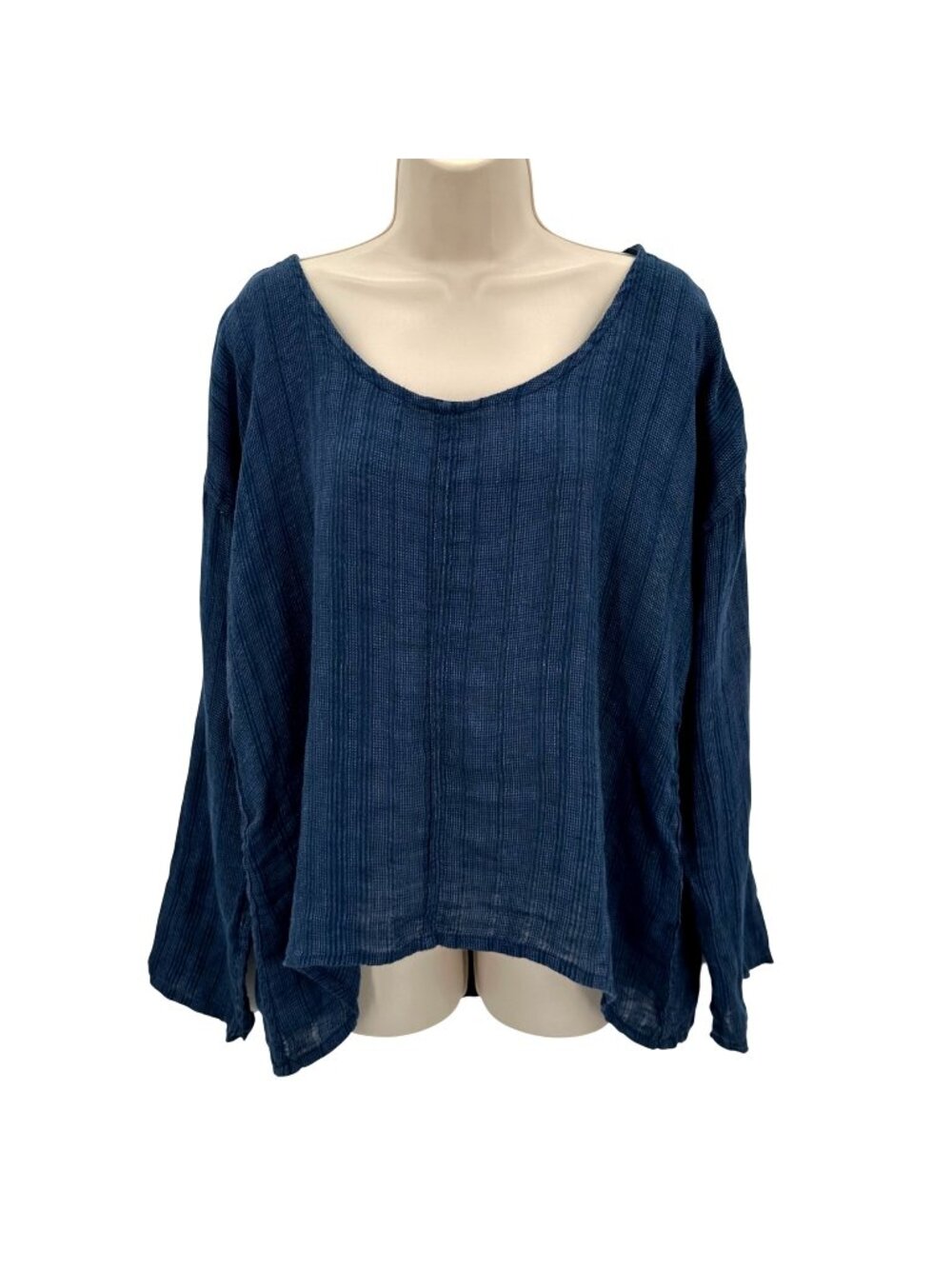 NWOT Flax Blue Linen Long Dolman Sleeve Textured Fabric Relaxed Fit Top S